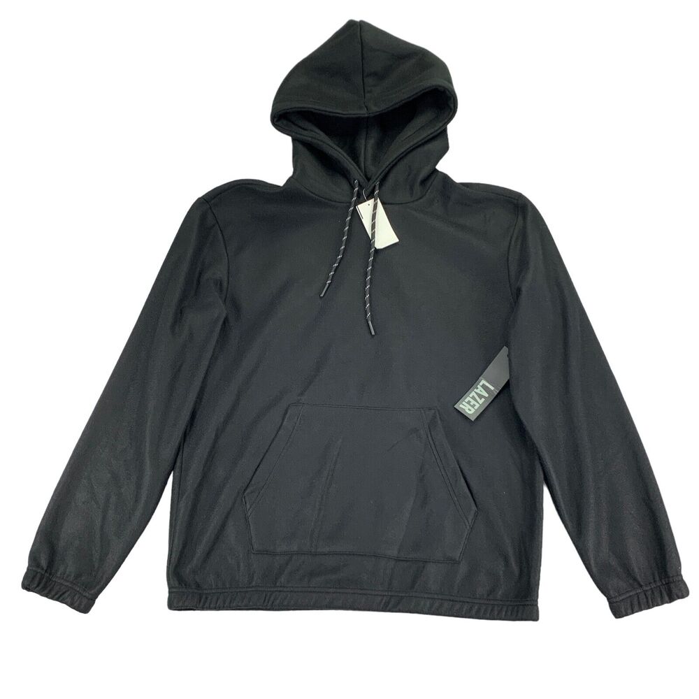 Lazer Mens Polar Fleece Solid Relaxed Fit Pullover Hoodie Black S
